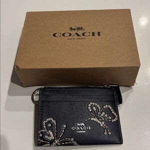 Coach Embroidered Leather Card Holder